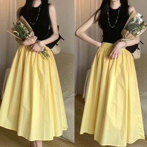 Yellow A-Line Midi Skirt